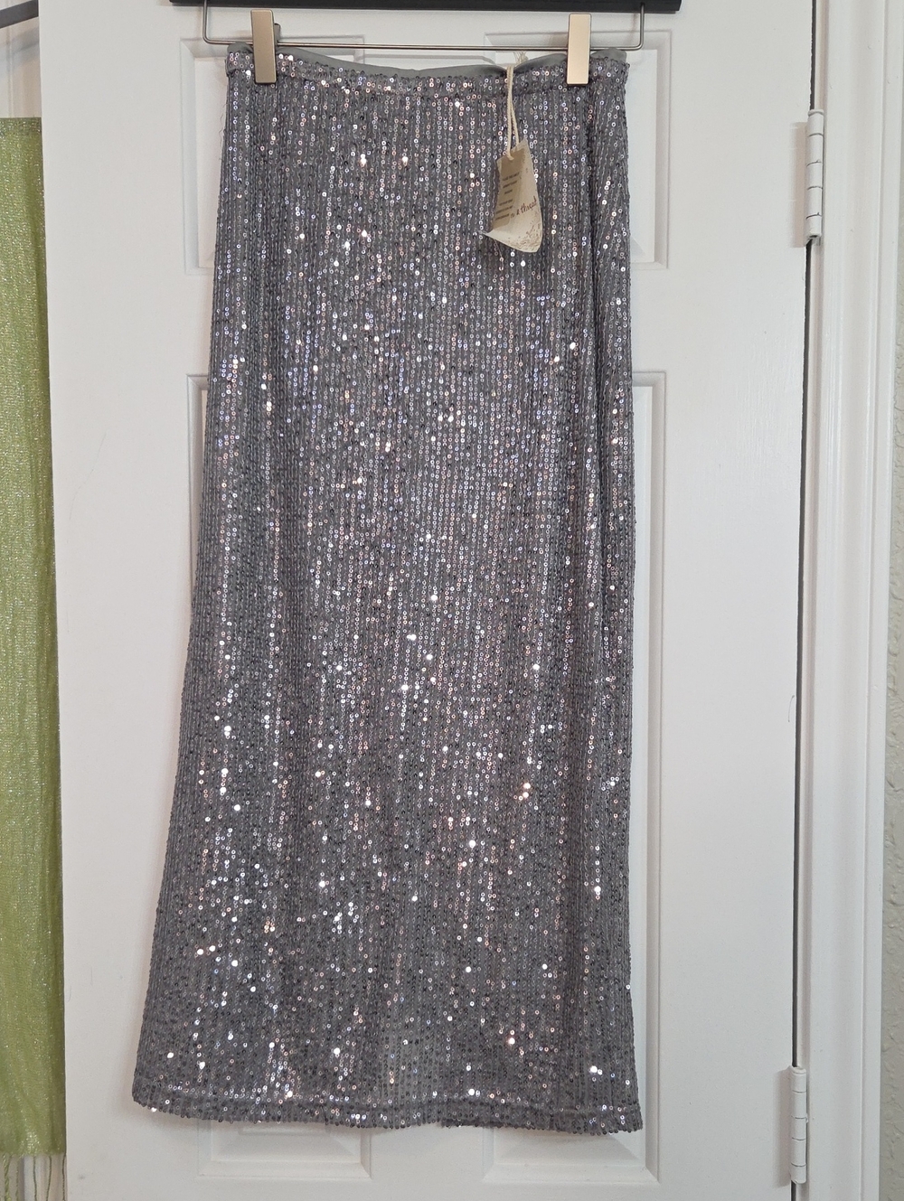 Hem & Thread Silver Sequin Maxi Skirt